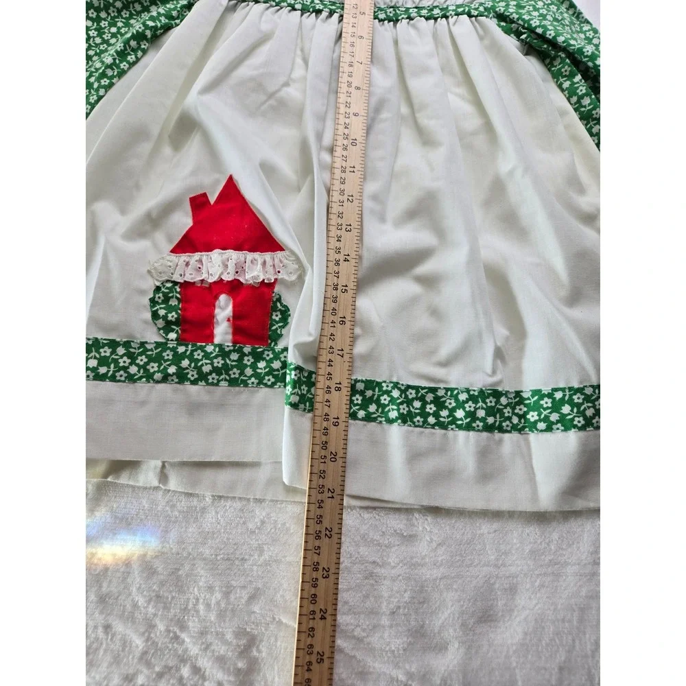 Vintage‎ Nannette Girls Green White Floral Birdhouse Applique Dress Size 6 99425